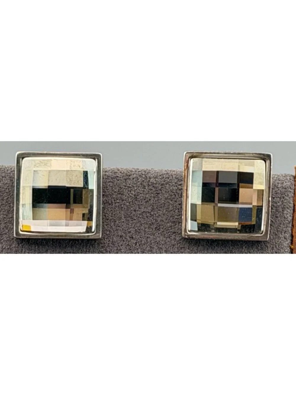 Vintage Cuff Links Sterling Silver Akori Faceted Crystal Square Modern Mens